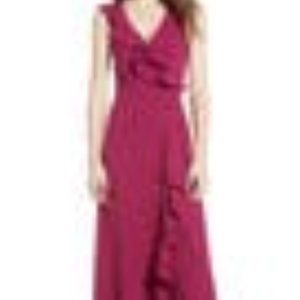 Leith Burgandy Ruffled Wrap Maxi Dress, NWT, Small